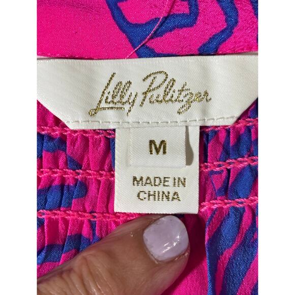 Lilly Pulitzer blue/pink Elsa zebra print silk top, resort, coastal, Palm Beach - Picture 5 of 6